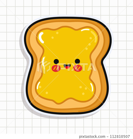 Cute funny Toast with honey sticker. Vector hand drawn cartoon kawaii character illustration icon. Isolated background Toast with honey character concept 112810507