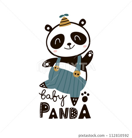 Cute cartoon baby panda . Childish print for nursery, kids apparel,poster, postcard. Vector Illustration 112810592