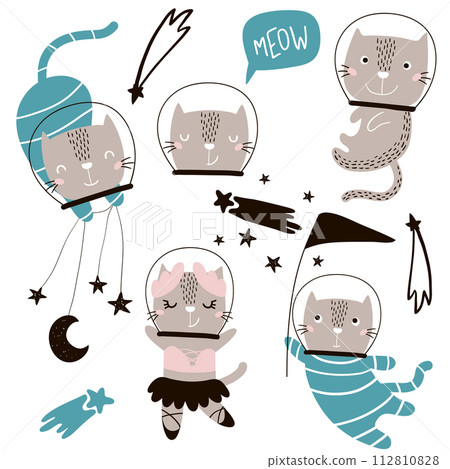 Circus cats astronauts vector clipart. Cute cartoon characters Circus cats astronauts vector clipart. Cute cartoon characters 112810828