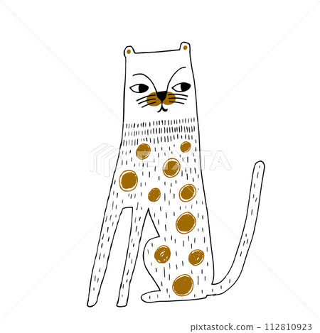 Cute hand drawn cheetah. Cartoon outline vector illustration in scandinavian style. Ready design for greeting card, posters, apparel 112810923
