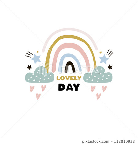 Cute rainbow with lettering phrase. Childish print for nursery, kids apparel,poster, postcard. Vector Illustration 112810938