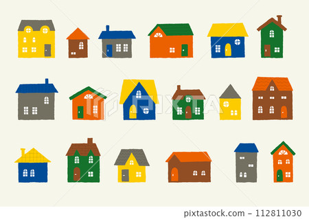 城市景觀的插圖,兩旁排列著可愛、簡單、色彩繽紛的建築 城市景觀的插圖,兩旁排列著可愛、簡單、色彩繽紛的建築 112811030