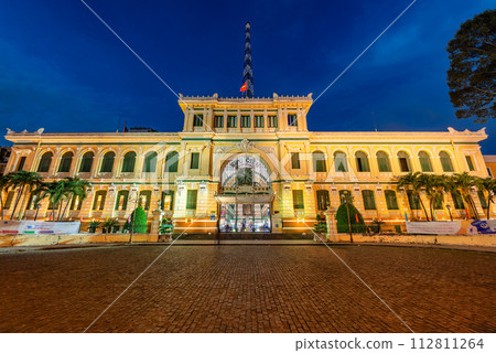 Saigon Central Post Office on blue sky background in Ho Chi Minh, Vietnam. Saigon Central Post Office on blue sky background in Ho Chi Minh, Vietnam. 112811264