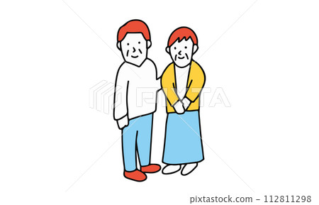 一對開朗的年長夫婦的圖像插圖 112811298