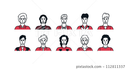 Set of People Avatars with Minimal Cartoon Style and Various Expressions. Male Character Collection 112811337