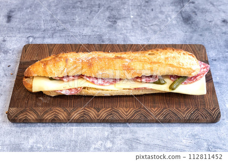 Salami and cheese tasted sandwich 112811452