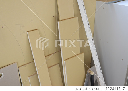 Plasterboard placed in a house being renovated Plasterboard placed in a house being renovated 112811547