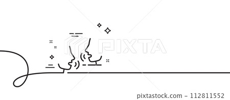 Talk line icon. Continuous one line with curl. People speak sign. Voice speech symbol. Talk single outline ribbon. Loop curve pattern. Vector 112811552