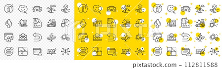 Outline Gears, Umbrella and Smile chat line icons pack for web with Notification, Food delivery, Copyright laptop line icon. Power info, Wallet, Flammable fuel pictogram icon. Approved. Vector 112811588