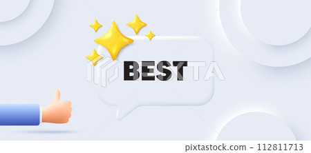 Best promotion tag. Neumorphic background with chat speech bubble. Special offer Sale sign. Advertising Discounts symbol. Best speech message. Banner with like hand. Vector 112811713