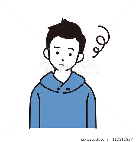 Simple illustration of an elementary school boy, upper body facing forward, troubled expression 112811837