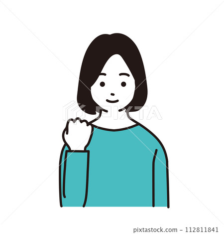 A simple illustration of an elementary school girl doing a fist pump 112811841