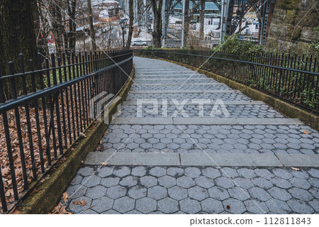 Looking Down the tree-lined St. Clair Stairs in Riverside Park, New York City 112811843