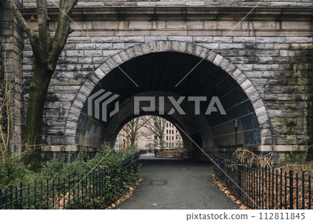 Bridge in Riverside Drive, Upper Manhattan, arch walk road underneath 112811845
