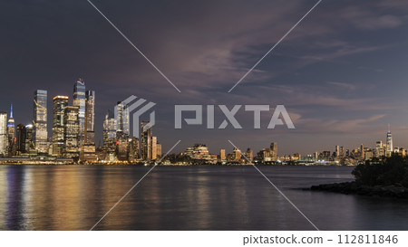 Panoramic skyline and modern commercial buildings. Cityscape of Manhattan NYC at sunset 112811846