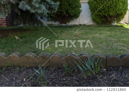Beautiful evenly trimmed lawn in the backyard of a private house. 112811860