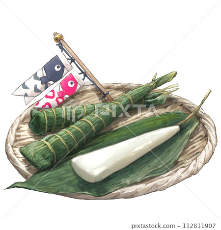 Illustration of Boy's Festival chimaki and carp streamer 112811907