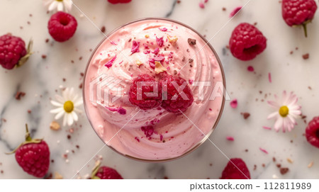 Bowl of pink ice cream 112811989