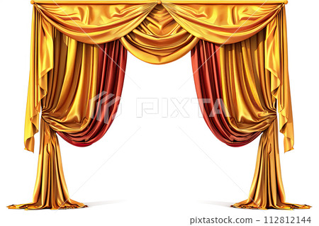 red silk theatre curtains opened, blank mockup space. Ai generative 112812144