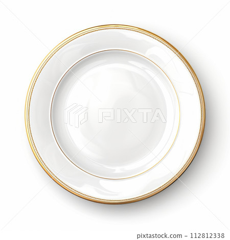 Empty ceramic round plate isolated on white with clipping path. 112812338