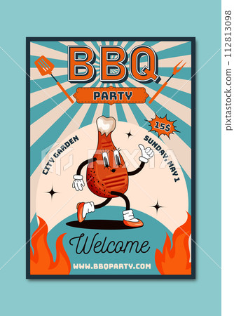BBQ grill party retro poster BBQ grill party retro poster 112813098