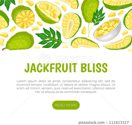 Jackfruit Natural Banner Design with Green Tropical Fruit Vector Template 112813327