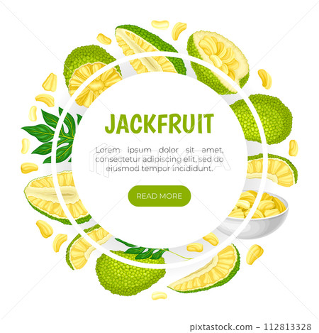 Jackfruit Natural Banner Design with Green Tropical Fruit Vector Template 112813328