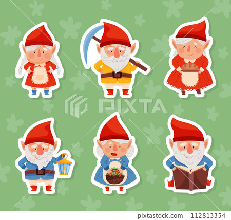 Fantastic Gnome Character in Red Pointed Hat Vector Set Fantastic Gnome Character in Red Pointed Hat Vector Set 112813354