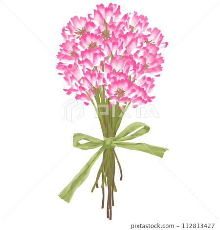 一束許多蓮花與拉菲草綁在一起，水彩畫 112813427