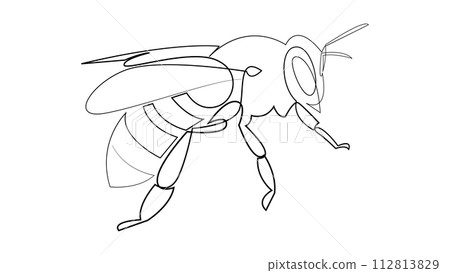 One continuous line drawing of bee. Single line wasp logo. Vector illustration. One continuous line drawing of bee. Single line wasp logo. Vector illustration. 112813829