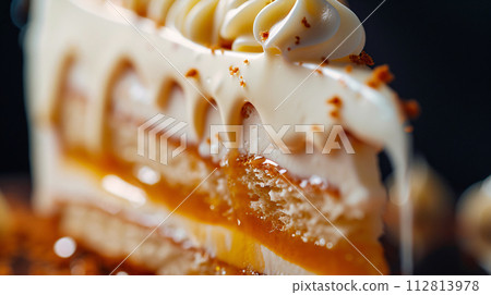 a mouthwatering close-up shot of a slice of freshly baked cake dripping with decadent jam ganache a mouthwatering close-up shot of a slice of freshly baked cake dripping with decadent jam ganache 112813978