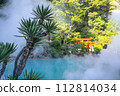 Beppu hot spring park.with the hell pool and palms. 112814034