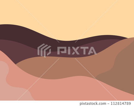 Wavy landscape in a minimalistic style. Landscape with hills. Boho decor for prints, posters and interior design. Mid Century modern decor. Trend style. Vector illustration 112814789