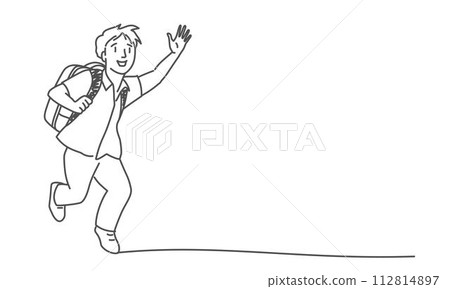 A boy is running with a backpack on 112814897