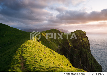 Kallur Lighthouse on Kalsoy Island, Faroe Islands 112814977