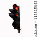 Traffic light show red light is display isolated on white background. Traffic lights red, yellow, green help organize traffic. Signal device various road intersections. 112815042
