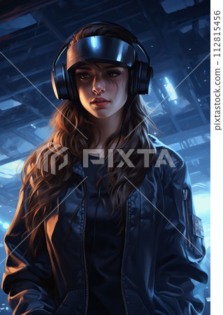 Beautiful girl in virtual reality glasses. 112815456