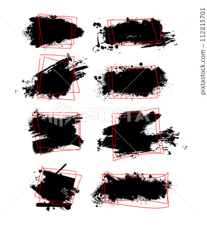 Set of abstract black blots. Grunge frame. hand drawing. Not AI, Vector illustration Set of abstract black blots. Grunge frame. hand drawing. Not AI, Vector illustration 112815701
