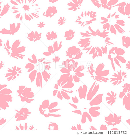 Pink flowers print. seamless background. hand drawing. Not AI, Vector illustration 112815782