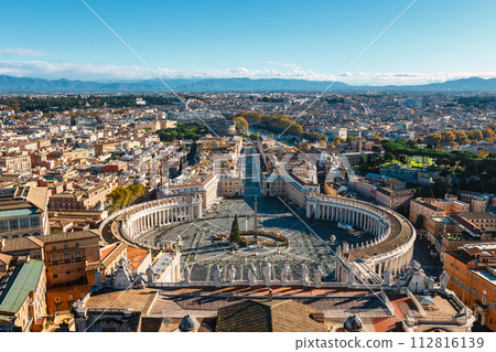 Aerial view of Saint Peter's Square, Vatican, Rome, Italy. 112816139