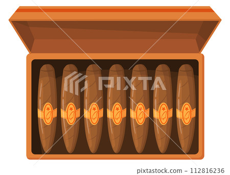 Cigar box. Wooden chest with tobacco cartoon icon Cigar box. Wooden chest with tobacco cartoon icon 112816236