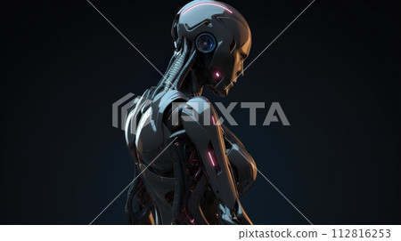 AI-generated content. Close-up of a humanoid droid. Cyborg looks like a woman without clothes with artificial intelligence and Naked. AI-generated content. Close-up of a humanoid droid. Cyborg looks like a woman without clothes with artificial intelligence and Naked. 112816253