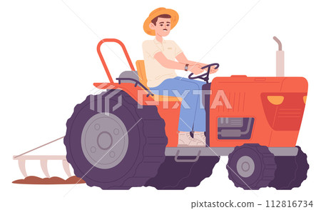 Farmer drive tractor. Rural agricultural machine worker Farmer drive tractor. Rural agricultural machine worker 112816734
