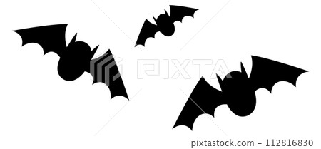Flying bats black silhouettes. Spooky halloween symbol Flying bats black silhouettes. Spooky halloween symbol 112816830