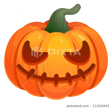 Scary pumpkin icon. Halloween lantern with carving face Scary pumpkin icon. Halloween lantern with carving face 112816845