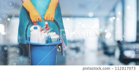 Concept of cleaning offices. 112817073