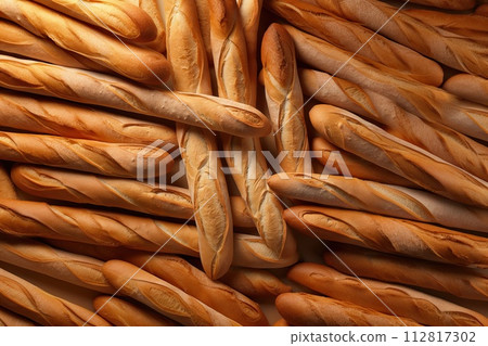 Baguette bread background. Top view. Close-up. Baguette bread background. Top view. Close-up. 112817302