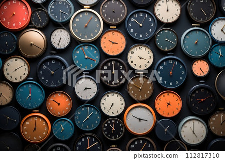 Many antique pocket watches on dark background. Time concept. 112817310