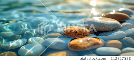 AI-generated content. A Row Of Rocks Stacked On Top Of Each Other In The Water 112817528