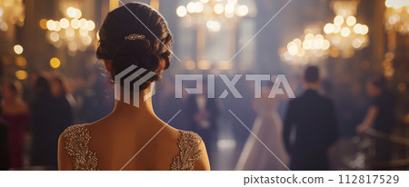 AI-generated content. Woman in a beautiful dress at a gala event AI-generated content. Woman in a beautiful dress at a gala event 112817529